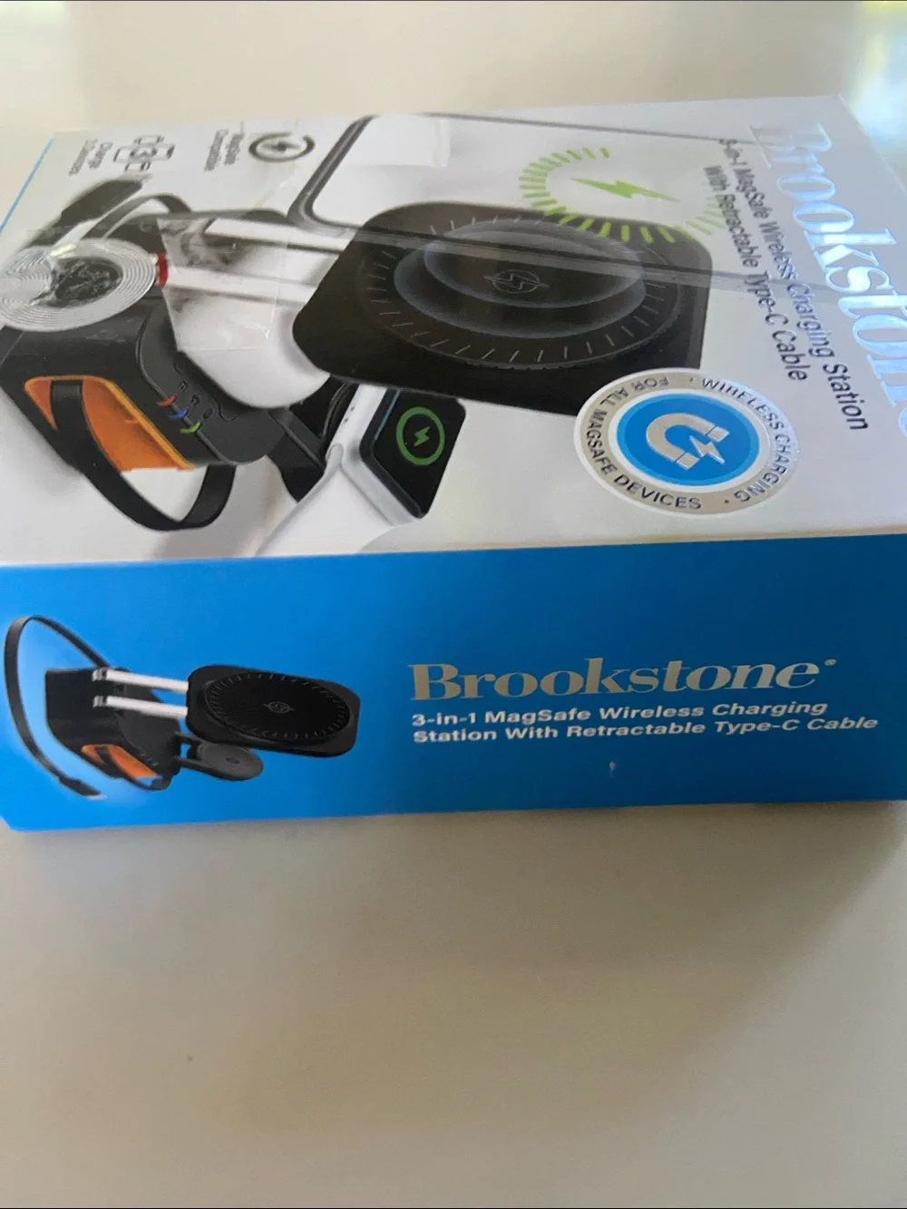 Brookstone MagSafe 3-in-1 Wireless Charging Station – Black with Silver Accents